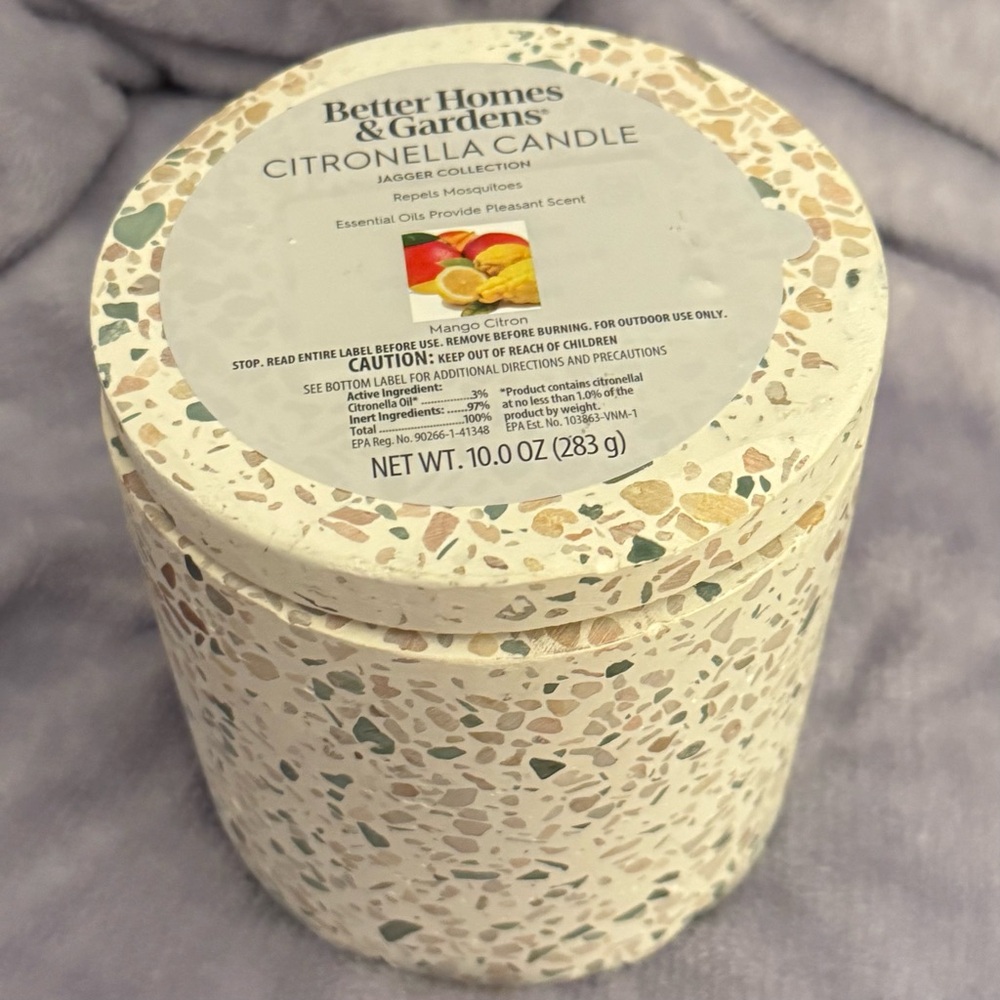 Better Homes & Gardens Citronella Mango Citron Candle 10oz Terrazzo‎ Ceramic Jar
